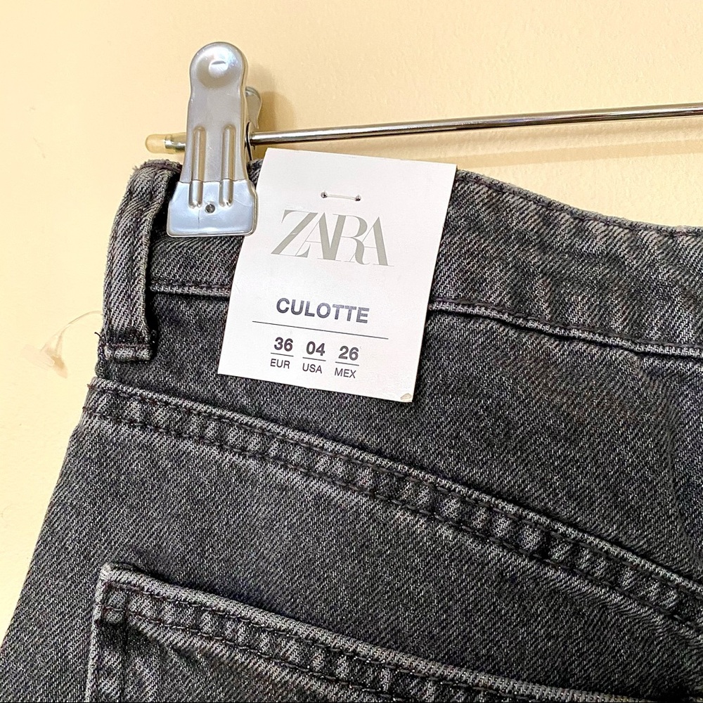 NWT Zara Hi-Rise Culotte Grey Wide-Leg Jeans - Picture 4 of 7